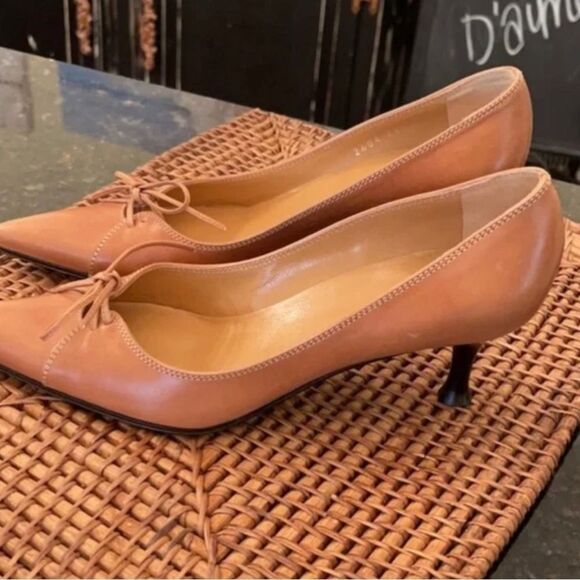 Sz 36 *Sergio Rossi* VeroCuoio Leather *Kitten Heels* Bow tie - Picture 2 of 11